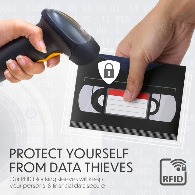 Alt view image 7 of 7 - RFID Blocking Sleeves (19 Pack, 14 Credit Card Sleeves + 5 Passport Sleeves) for Identity Theft Protection, Designed with Cassette Pattern