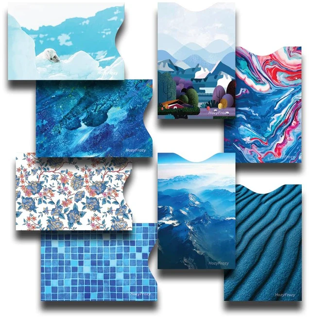 Main image of 8 RFID Blocking Sleeves, Unique Designs and Arts in Blue, Anti-Theft Credit Card Holder, Credit Card Protector, Easy to Recognize, Sturdy and Perfect size for cards