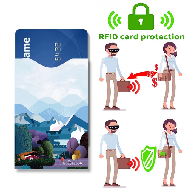 Alt view image 6 of 6 - 8 RFID Blocking Sleeves, Unique Designs and Arts in Blue, Anti-Theft Credit Card Holder, Credit Card Protector, Easy to Recognize, Sturdy and Perfect size for cards