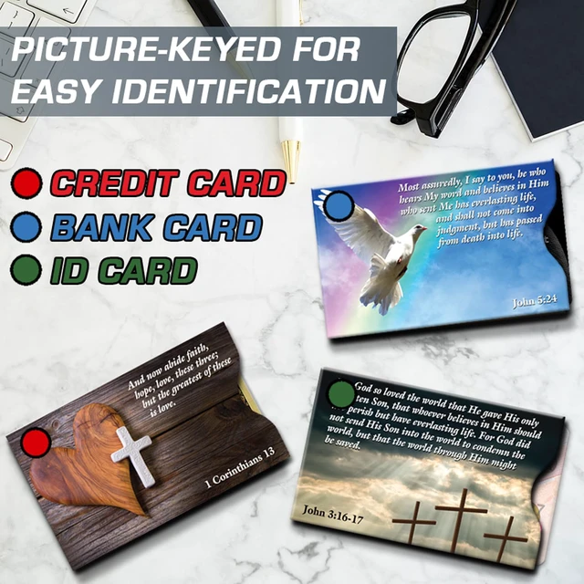 Alt view image 2 of 7 - RFID Blocking Credit Card Sleeve Protectors USA Made Slim Wallet Inserts for Credit Cards, Debit Cards & ID Protection (16, Faith - 16 Pack)