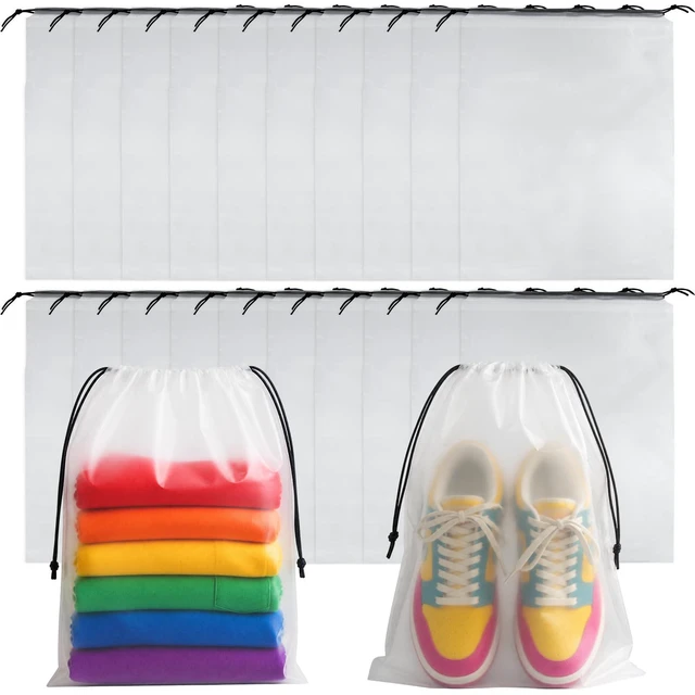 Main image of 20 Pcs Clear Shoe Bags for Travel Storage, 11.8"x15.7" Shoe Bag Bulk | Drawstring Large Shoe Bags for Sneakers, Waterproof Plastic Travel Shoe Bags, Wet Bag for Swimsuit, Travel Beach Essentials