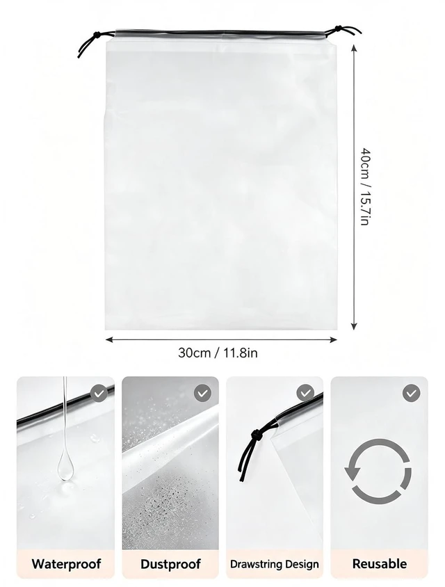 Alt view image 2 of 4 - 20 Pcs Clear Shoe Bags for Travel Storage, 11.8"x15.7" Shoe Bag Bulk | Drawstring Large Shoe Bags for Sneakers, Waterproof Plastic Travel Shoe Bags, Wet Bag for Swimsuit, Travel Beach Essentials