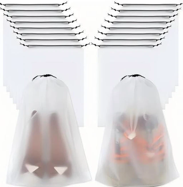Main image of 15-Piece Travel Storage Bags, White Frosted, 3 Sizes | Drawstring Closure, For Gym Clothes, Underwear, Shoes, 5 Pieces Each Size, 15.7 x 11.8 in; 7.9 x 11.8 in; 7.0 x 9.8 in