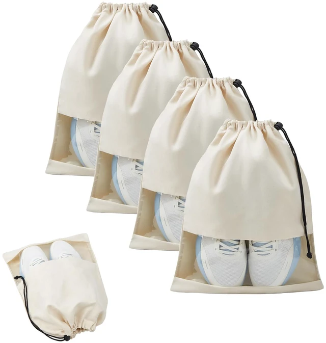 Main image of 4 Pcs Shoe Bags for Travel with Clear TPU Window & Drawstring Closure | 13.8"x17.7" Fits Most Shoes, Dust Resistant, Washable & Reusable, Travel Shoe Storage Bags for Men & Women