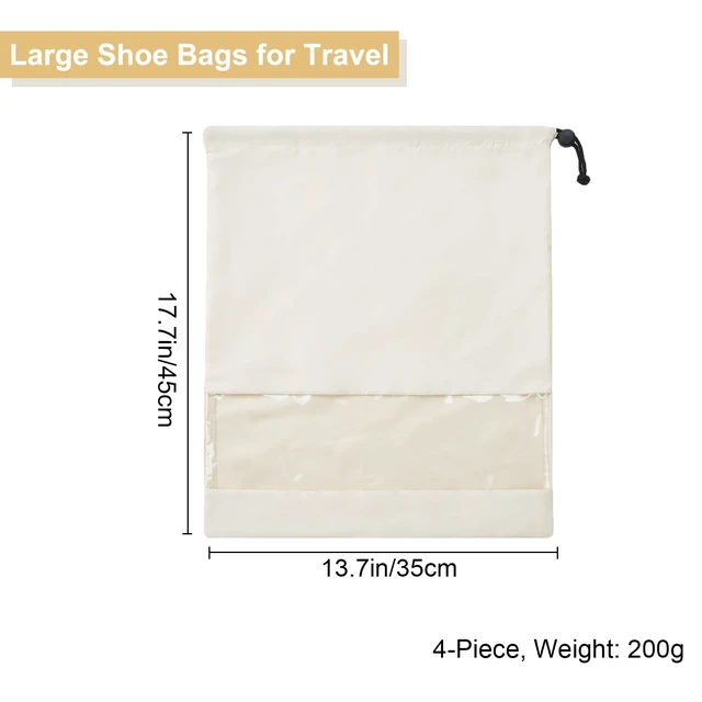 Alt view image 3 of 7 - 4 Pcs Shoe Bags for Travel with Clear TPU Window & Drawstring Closure | 13.8"x17.7" Fits Most Shoes, Dust Resistant, Washable & Reusable, Travel Shoe Storage Bags for Men & Women