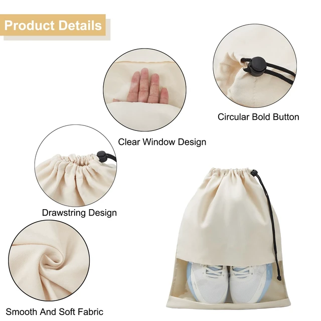 Alt view image 6 of 7 - 4 Pcs Shoe Bags for Travel with Clear TPU Window & Drawstring Closure | 13.8"x17.7" Fits Most Shoes, Dust Resistant, Washable & Reusable, Travel Shoe Storage Bags for Men & Women