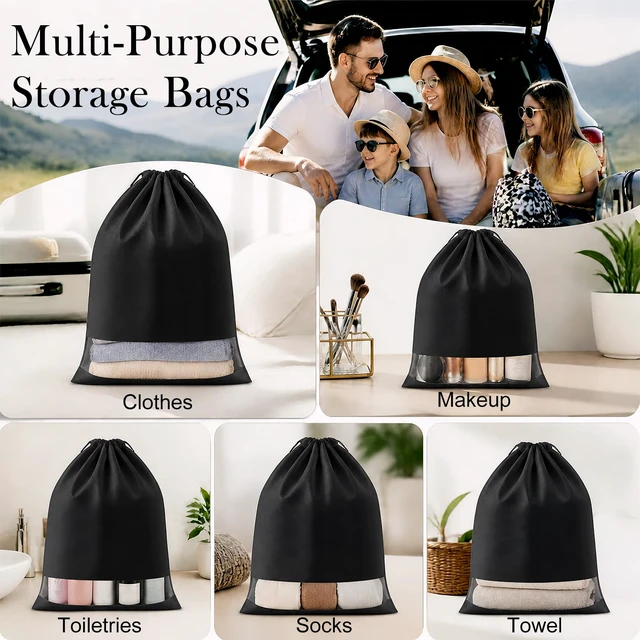 Alt view image 6 of 6 - 12 Pcs Black Shoe Bags for Travel Storage Packing Sneakers Beach | 12.6x17.3 in Large Drawstring Shoe Bags with Clear Window for Women Men, Travel Beach Essentials, Dustproof Shoe Storage Bag