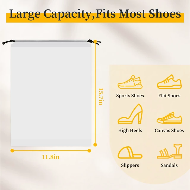 Alt view image 2 of 7 - Shoe Bags for Travel, 15 Pack Clear Drawstring Bags for Packing | 15.7" X 11.8" Waterproof Dustproof Shoe Travel Bag, Portable Travel Essentials for Men and Women