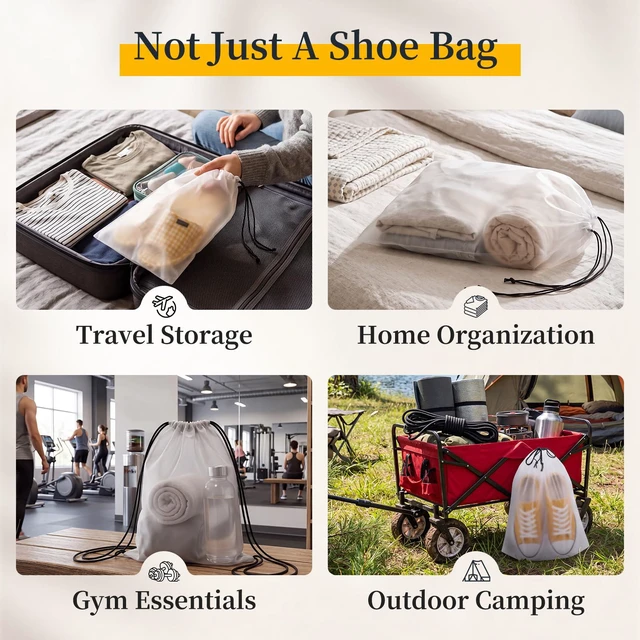 Alt view image 4 of 7 - Shoe Bags for Travel, 15 Pack Clear Drawstring Bags for Packing | 15.7" X 11.8" Waterproof Dustproof Shoe Travel Bag, Portable Travel Essentials for Men and Women