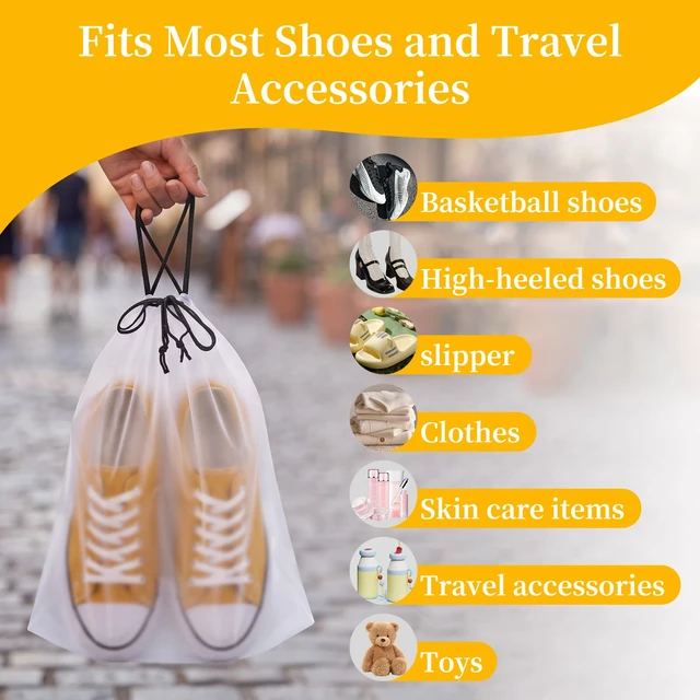 Alt view image 5 of 7 - Shoe Bags for Travel, 15 Pack Clear Drawstring Bags for Packing | 15.7" X 11.8" Waterproof Dustproof Shoe Travel Bag, Portable Travel Essentials for Men and Women