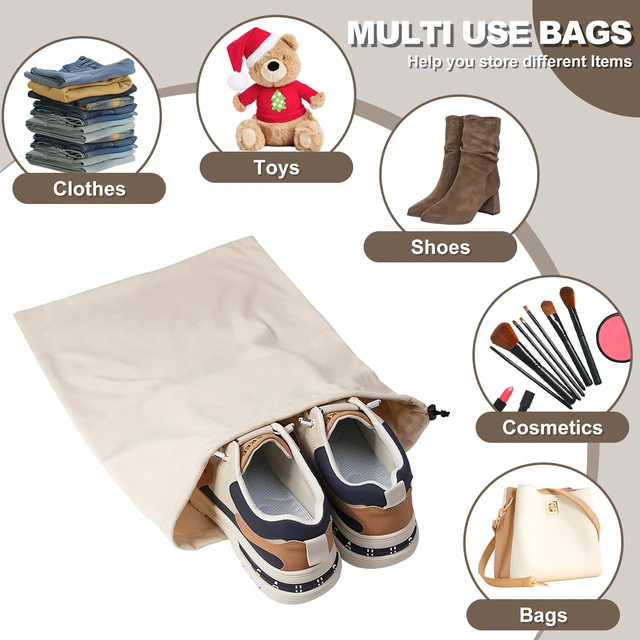 Alt view image 3 of 7 - 5 Pack Shoe Bags for Travel, Washable Dust Bags Drawstring Travel Shoe Bag | 17.7" x 13.8" Dustproof Travel Shoe Bag for Packing, Reusable Storage Bags with Drawstring Closure for Handbags Shoes Toys