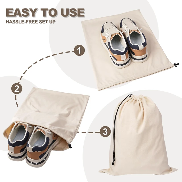 Alt view image 4 of 7 - 5 Pack Shoe Bags for Travel, Washable Dust Bags Drawstring Travel Shoe Bag | 17.7" x 13.8" Dustproof Travel Shoe Bag for Packing, Reusable Storage Bags with Drawstring Closure for Handbags Shoes Toys