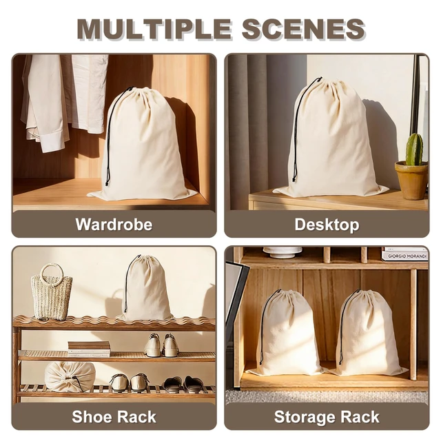 Alt view image 7 of 7 - 5 Pack Shoe Bags for Travel, Washable Dust Bags Drawstring Travel Shoe Bag | 17.7" x 13.8" Dustproof Travel Shoe Bag for Packing, Reusable Storage Bags with Drawstring Closure for Handbags Shoes Toys