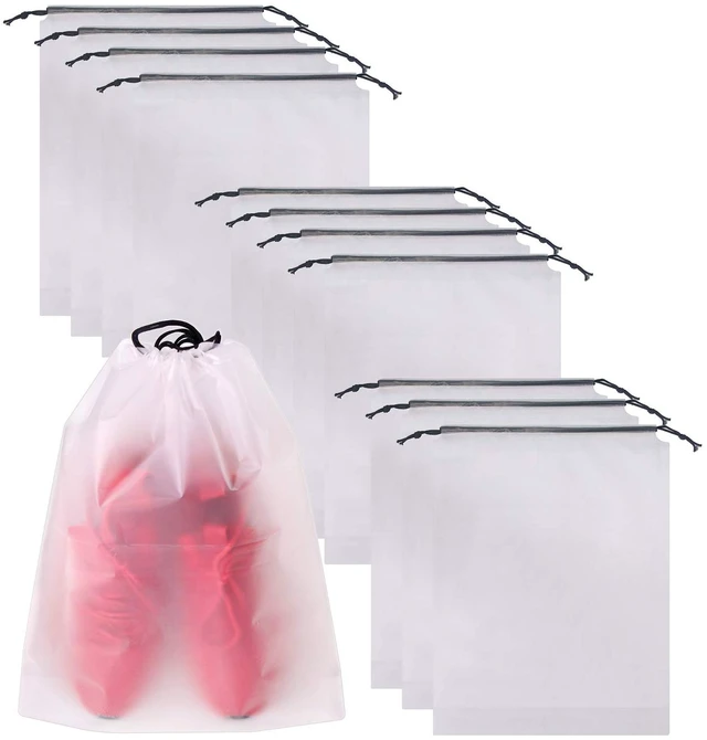 Main image of Set of 12 Portable Translucent Shoe Bags for Travel Large Clear Shoes Pouch Storage Organizer with Drawstring for Men and Women