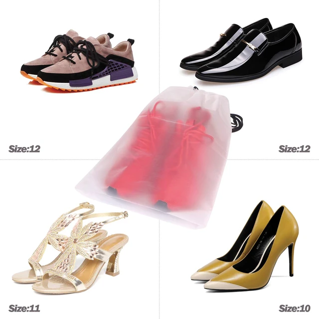 Alt view image 7 of 7 - Set of 12 Portable Translucent Shoe Bags for Travel Large Clear Shoes Pouch Storage Organizer with Drawstring for Men and Women