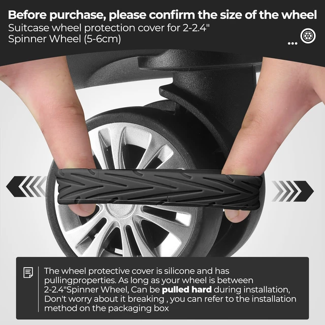Alt view image 3 of 7 - 8Pcs Upgrade Luggage Wheel Covers, Travel Accessories (Black) | Wear-resistant & anti-noise silicone covers. Fits 2-2.4" wheels. Protects suitcase wheels. Travel essential for suitcases