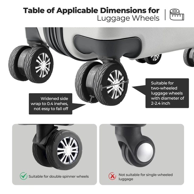 Alt view image 5 of 7 - 8Pcs Upgrade Luggage Wheel Covers, Travel Accessories (Black) | Wear-resistant & anti-noise silicone covers. Fits 2-2.4" wheels. Protects suitcase wheels. Travel essential for suitcases