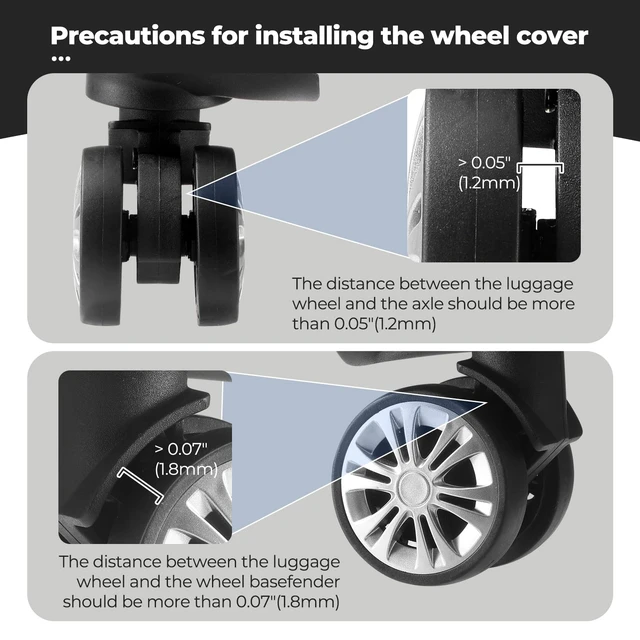 Alt view image 7 of 7 - 8Pcs Upgrade Luggage Wheel Covers, Travel Accessories (Black) | Wear-resistant & anti-noise silicone covers. Fits 2-2.4" wheels. Protects suitcase wheels. Travel essential for suitcases
