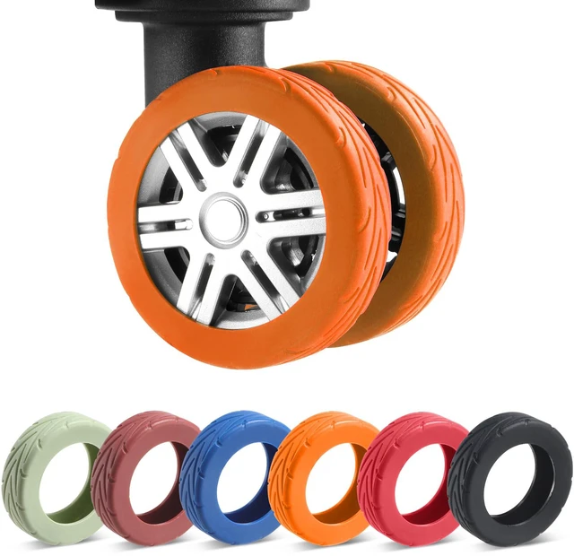 Main image of 8Pcs Upgrade Luggage Wheel Covers, Travel Accessories (Orange) | Wear-resistant & anti-noise silicone covers. Fits 2-2.4" wheels. Protects suitcase wheels. Travel essential for suitcases