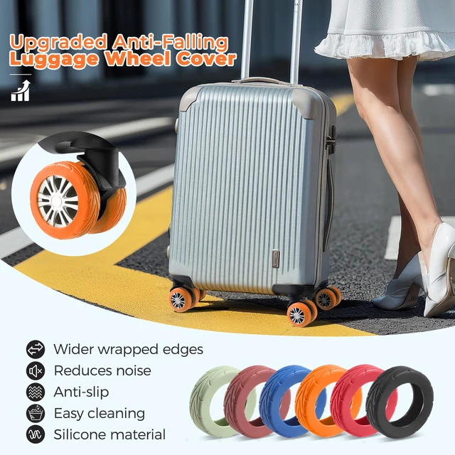 Alt view image 2 of 7 - 8Pcs Upgrade Luggage Wheel Covers, Travel Accessories (Orange) | Wear-resistant & anti-noise silicone covers. Fits 2-2.4" wheels. Protects suitcase wheels. Travel essential for suitcases