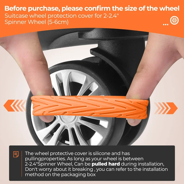 Alt view image 3 of 7 - 8Pcs Upgrade Luggage Wheel Covers, Travel Accessories (Orange) | Wear-resistant & anti-noise silicone covers. Fits 2-2.4" wheels. Protects suitcase wheels. Travel essential for suitcases