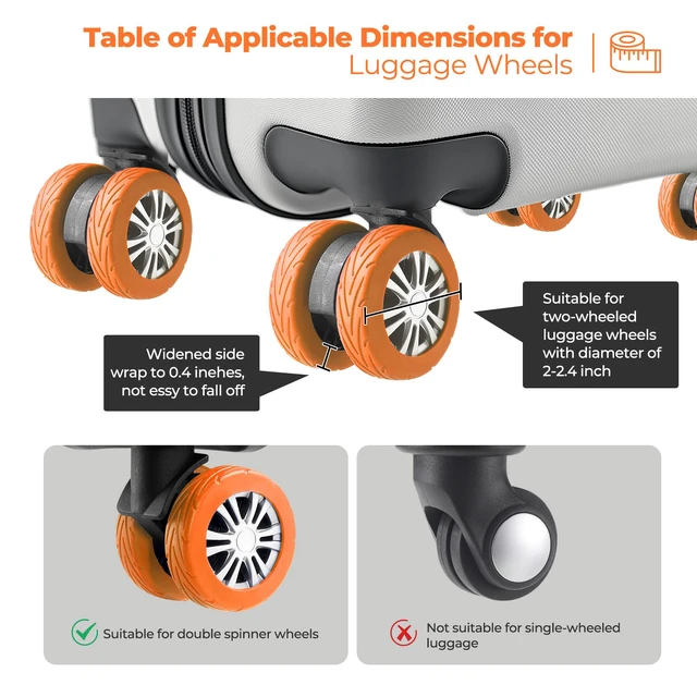 Alt view image 5 of 7 - 8Pcs Upgrade Luggage Wheel Covers, Travel Accessories (Orange) | Wear-resistant & anti-noise silicone covers. Fits 2-2.4" wheels. Protects suitcase wheels. Travel essential for suitcases