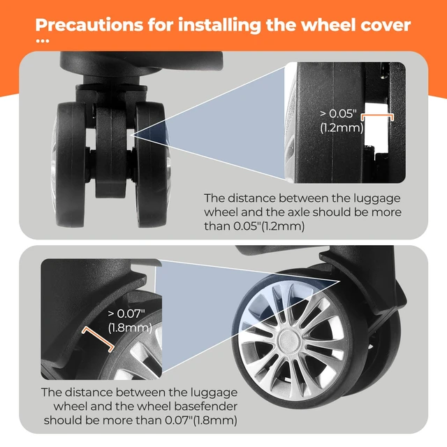 Alt view image 7 of 7 - 8Pcs Upgrade Luggage Wheel Covers, Travel Accessories (Orange) | Wear-resistant & anti-noise silicone covers. Fits 2-2.4" wheels. Protects suitcase wheels. Travel essential for suitcases