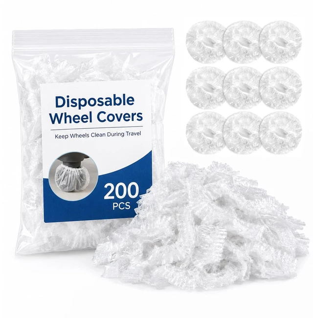 Main image of Luggage Wheel Covers - 200 Pack Suitcase Wheel Covers | Disposable PE Luggage Wheel Protector Keep Floors, Cars & Storage Clean, Fitting Most Spinner Wheels for Travel and Home Use