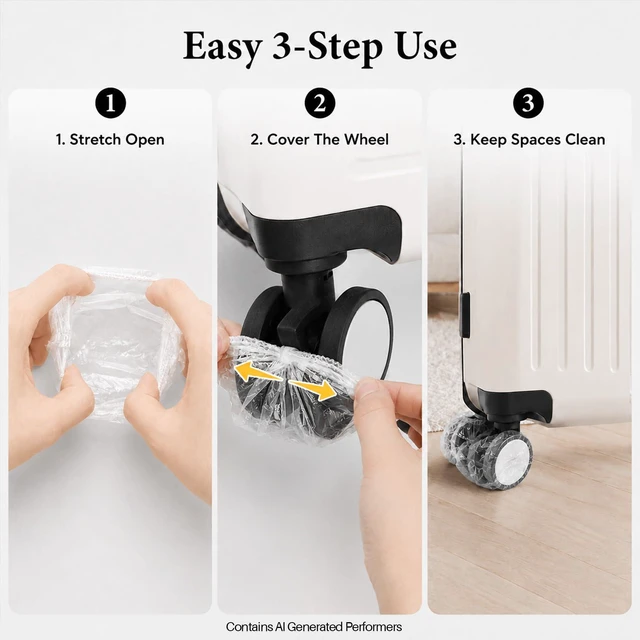 Alt view image 2 of 7 - Luggage Wheel Covers - 200 Pack Suitcase Wheel Covers | Disposable PE Luggage Wheel Protector Keep Floors, Cars & Storage Clean, Fitting Most Spinner Wheels for Travel and Home Use