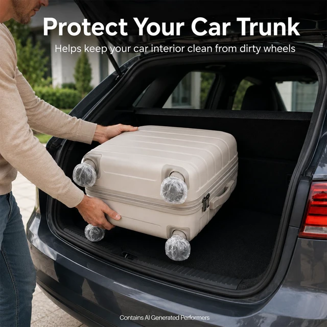 Alt view image 4 of 7 - Luggage Wheel Covers - 200 Pack Suitcase Wheel Covers | Disposable PE Luggage Wheel Protector Keep Floors, Cars & Storage Clean, Fitting Most Spinner Wheels for Travel and Home Use