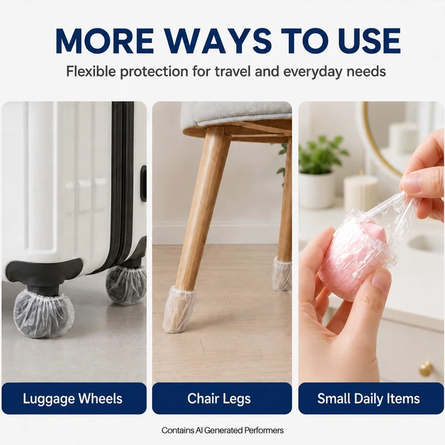 Alt view image 5 of 7 - Luggage Wheel Covers - 200 Pack Suitcase Wheel Covers | Disposable PE Luggage Wheel Protector Keep Floors, Cars & Storage Clean, Fitting Most Spinner Wheels for Travel and Home Use
