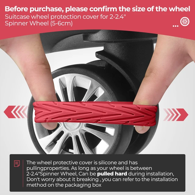 Alt view image 3 of 7 - 8Pcs Upgrade Luggage Wheel Covers, Travel Accessories (Red) | Wear-resistant & anti-noise silicone covers. Fits 2-2.4" wheels. Protects suitcase wheels. Travel essential for suitcases