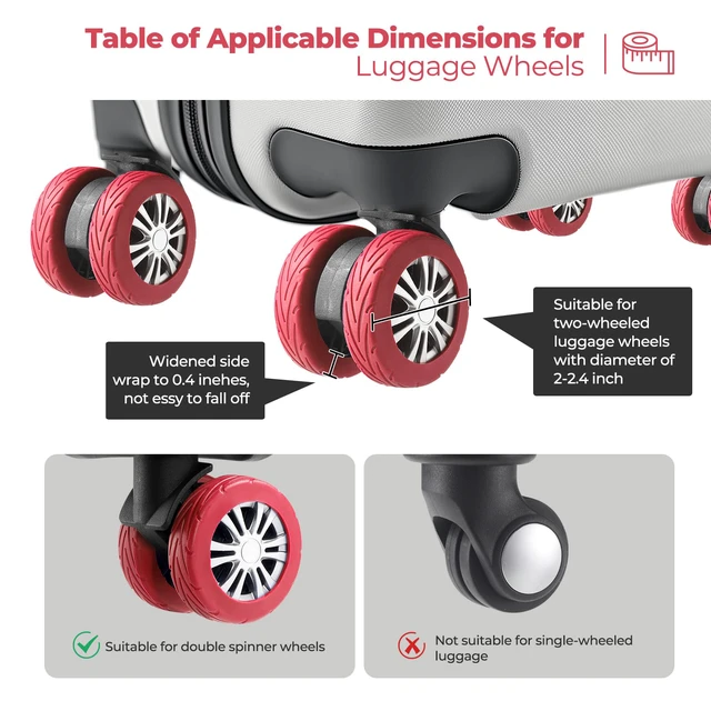 Alt view image 5 of 7 - 8Pcs Upgrade Luggage Wheel Covers, Travel Accessories (Red) | Wear-resistant & anti-noise silicone covers. Fits 2-2.4" wheels. Protects suitcase wheels. Travel essential for suitcases