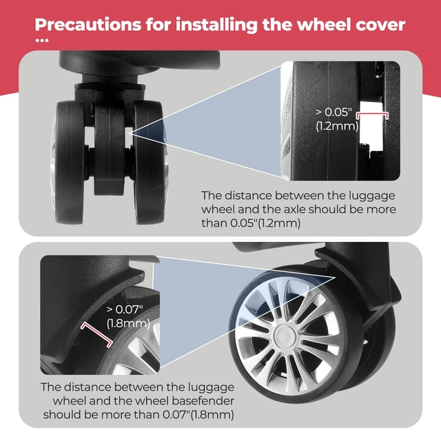 Alt view image 7 of 7 - 8Pcs Upgrade Luggage Wheel Covers, Travel Accessories (Red) | Wear-resistant & anti-noise silicone covers. Fits 2-2.4" wheels. Protects suitcase wheels. Travel essential for suitcases