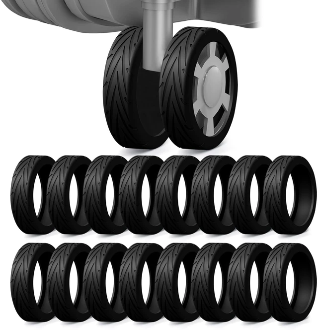 Main image of 16 Pack Upgrade Luggage Wheel Covers, For 2-2.4" Spinner Wheel, Black | Silicone Protective Covers, Wear-Resistant, Anti-Noise, Travel Essential Accessories for Carry-On Suitcases