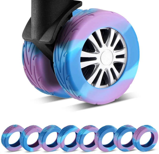 Main image of 8Pcs Luggage Wheel Covers, Travel Accessories (Gradient Blue & Purple) | Wear-resistant & anti-noise silicone covers. Fits 2-2.4" wheels. Protects suitcase wheels. Travel essential for suitcases