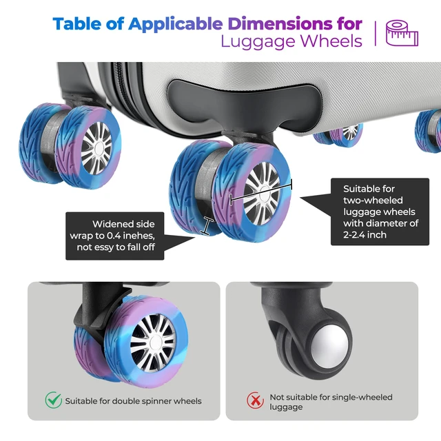 Alt view image 3 of 6 - 8Pcs Luggage Wheel Covers, Travel Accessories (Gradient Blue & Purple) | Wear-resistant & anti-noise silicone covers. Fits 2-2.4" wheels. Protects suitcase wheels. Travel essential for suitcases