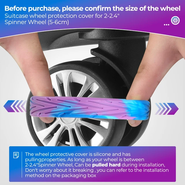 Alt view image 4 of 6 - 8Pcs Luggage Wheel Covers, Travel Accessories (Gradient Blue & Purple) | Wear-resistant & anti-noise silicone covers. Fits 2-2.4" wheels. Protects suitcase wheels. Travel essential for suitcases