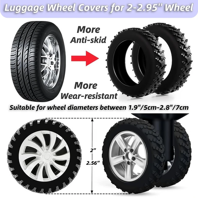 Alt view image 3 of 7 - 8 Pack Luggage Wheel Protector Covers for Travel Bags, Durable Silicone Suitcase Wheels Covers Fit for 5cm-7.5cm Wheels, Noise-Reducing, Anti-Slip Shock Proof Design (Black)