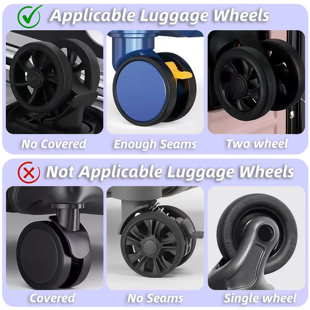 Alt view image 5 of 7 - 8 Pack Luggage Wheel Protector Covers for Travel Bags, Durable Silicone Suitcase Wheels Covers Fit for 5cm-7.5cm Wheels, Noise-Reducing, Anti-Slip Shock Proof Design (Black)