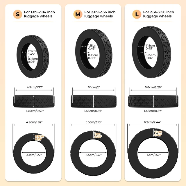 Alt view image 2 of 7 - 10 Pack Luggage Wheel Covers for 1.89-2.04" Suitcase Spinner Wheels-Black S | 3 Size Protector Cover, Upqraded Dust-Proof, Wear-Resistant, Silent, Shock Absorption Luggage Accessories