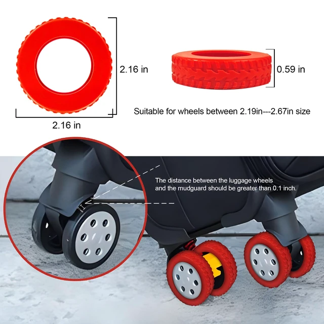 Alt view image 6 of 6 - 8 Pack Luggage Wheel Covers for 8-Spinner Suitcase, Red | Noise-reducing silicone wheel protectors, wear-resistant, shock-absorbing, easy to install for travel