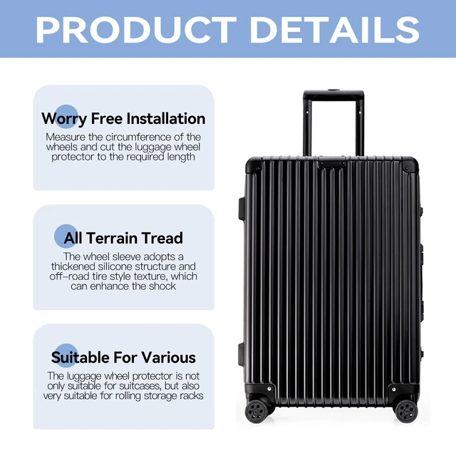 Alt view image 5 of 7 - Silicone Luggage Wheel Covers, 8 Pcs Noise Reducing Protectors | Cut-to-fit silicone strips with anti-shedding adhesive for suitcase wheels and office chairs. Reduces noise and vibration