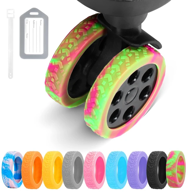 Main image of Luggage Wheel Covers, 8 PCS Silicone Wheel Protector Covers for 2-2.6 inches 8-Spinner Wheels, Wear-Resistant, Anti-Noise, Pink+Green