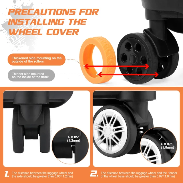 Alt view image 4 of 6 - Luggage Wheel Covers, 8 PCS Silicone Wheel Protector Covers for 2-2.6 inches 8-Spinner Wheels, Wear-Resistant, Anti-Noise, Pink+Green