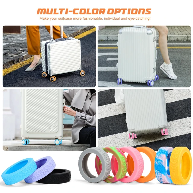 Alt view image 5 of 6 - Luggage Wheel Covers, 8 PCS Silicone Wheel Protector Covers for 2-2.6 inches 8-Spinner Wheels, Wear-Resistant, Anti-Noise, Pink+Green