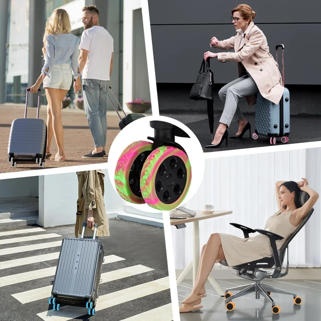 Alt view image 6 of 6 - Luggage Wheel Covers, 8 PCS Silicone Wheel Protector Covers for 2-2.6 inches 8-Spinner Wheels, Wear-Resistant, Anti-Noise, Pink+Green