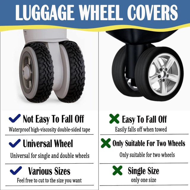 Alt view image 5 of 7 - Waterproof Luggage Wheel Covers - 8 Pcs Super Sticky Protector, Anti-Shedding, Silent Noise Reduction, Shock Absorbing Caster Cover for Carry-On (Black)