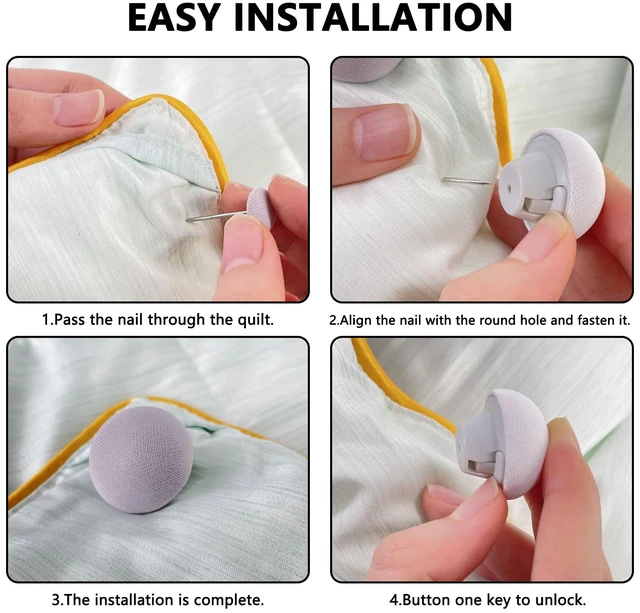 Alt view image 4 of 6 - 12 Pcs Duvet Cover Clips Duvet Pins, Comfortable Duvet Holder Clips. | Double Sided Pin Fasteners,Duvet Button Fasteners Keeps Comforter from Shifting,Quilt,Cushions(White)