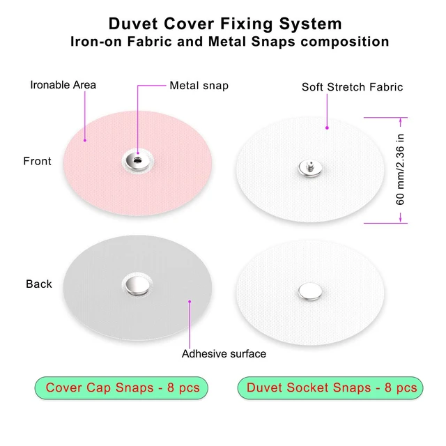 Alt view image 2 of 5 - Metal Iron-on Duvet Snaps, White, 16 Pcs / 8 Sets | Hidden metal snaps help keep your duvet spread smoothly inside the cover, without bulky clips or hard magnets.
